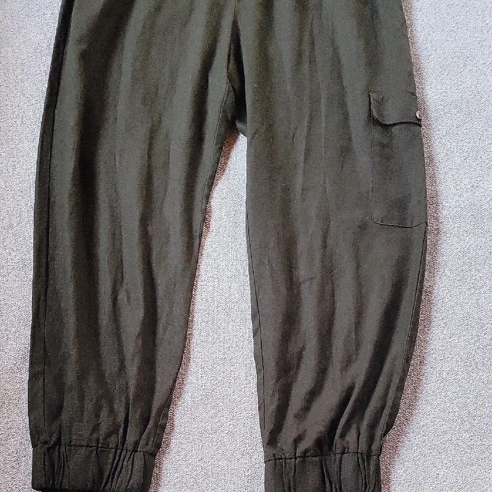 Zara Jumpsuit Dark Green Button-Up Linen Blend Size XL - Picture 10 of 15